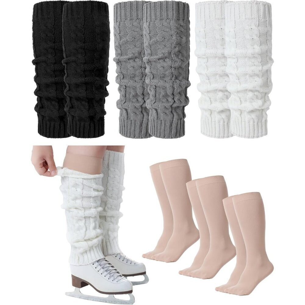 Knit Leg Warmers Socks Set for Ice Skating Warm Comfortable for Women Girls